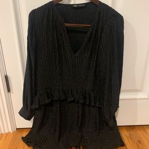 Black and white polkadot dress V-neck